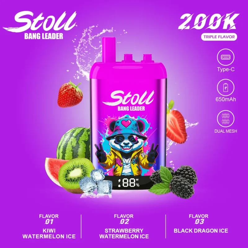 Stoll Bang Leader 200k 200000 Puffs 3 Flavor Vape Kiwi Watermelon Ice Strawberry Black Dragon 1 Disposable Device