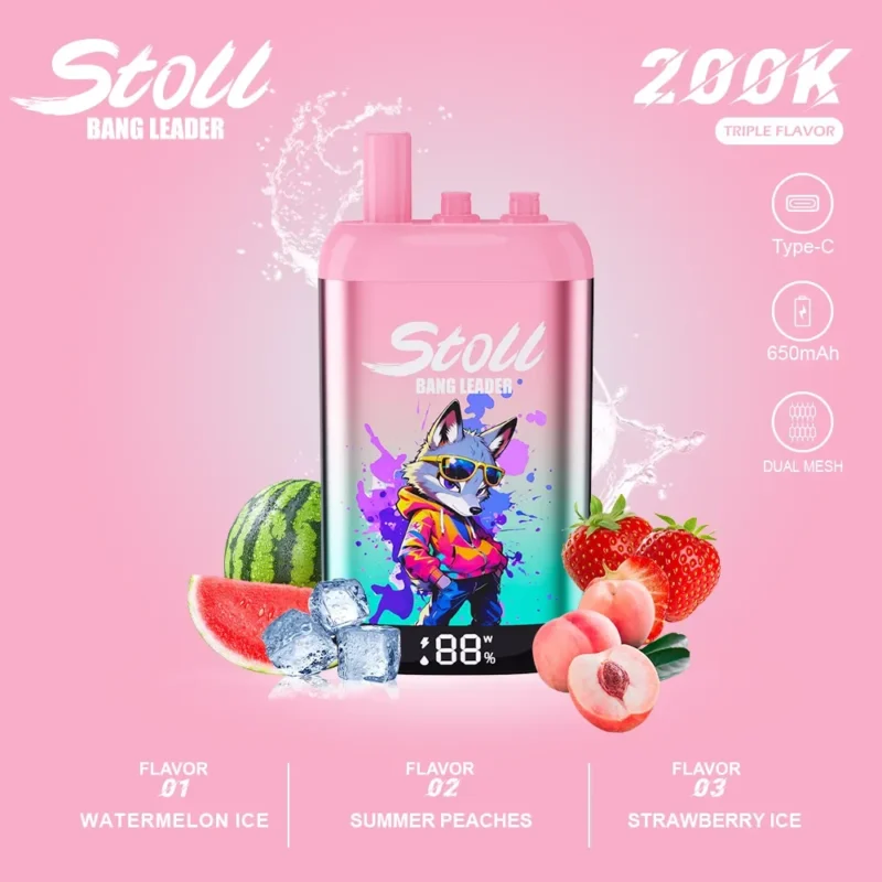 Stoll Bang Leader 200k 200000 Puffs 3 Flavor Vape Watermelon Ice Summer Peaches Strawberry 1 Disposable Device