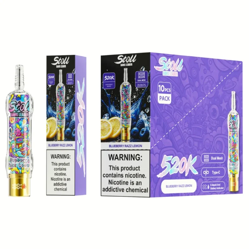 Stoll Bang Leader 520k 520000 Puffs High Capacity Rechargeable Vape Blueberry Razz Lemon Disposable Device