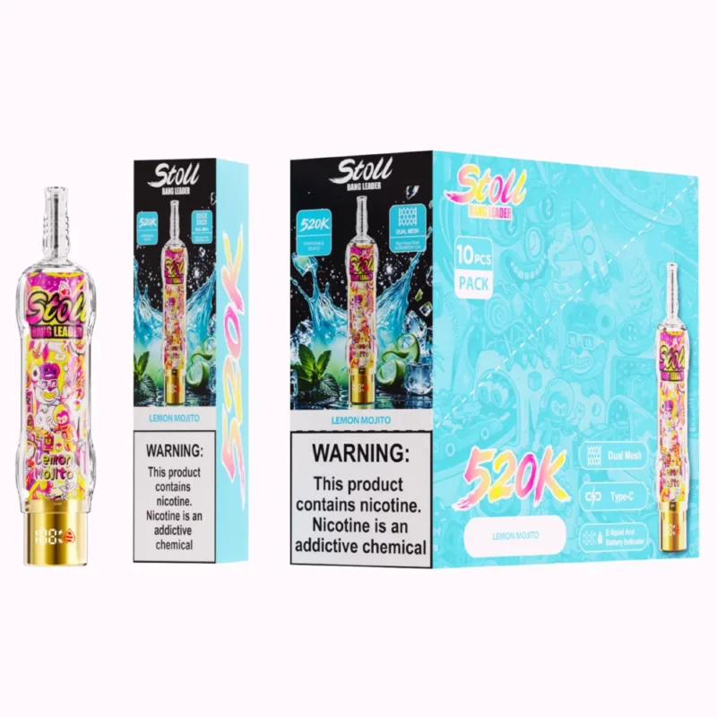 Stoll Bang Leader 520k 520000 Puffs High Capacity Rechargeable Vape Lemon Mojito Disposable Device