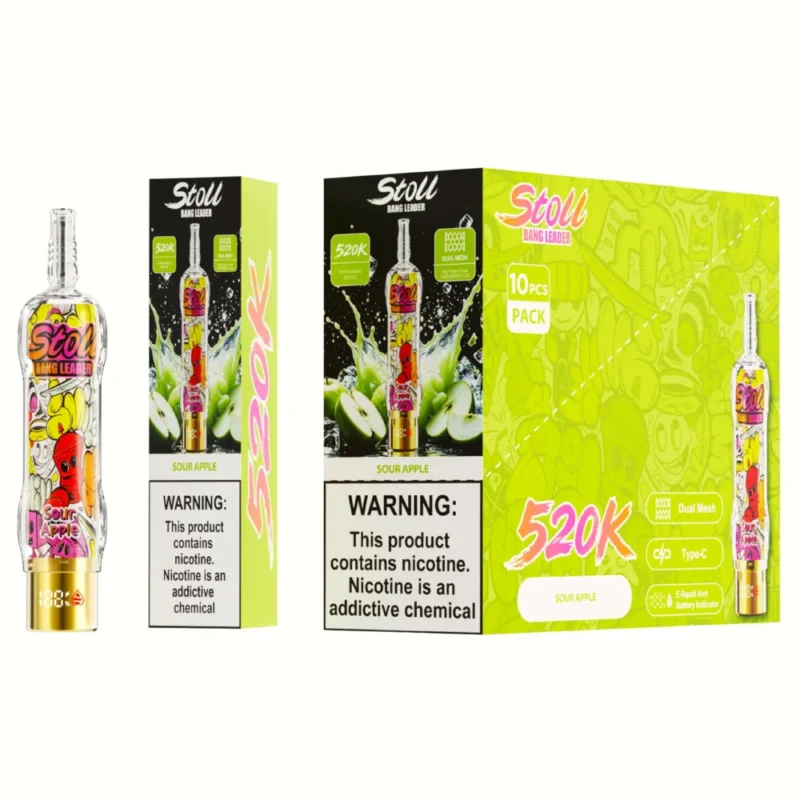Stoll Bang Leader 520k 520000 Puffs High Capacity Rechargeable Vape Sour Apple Disposable Device