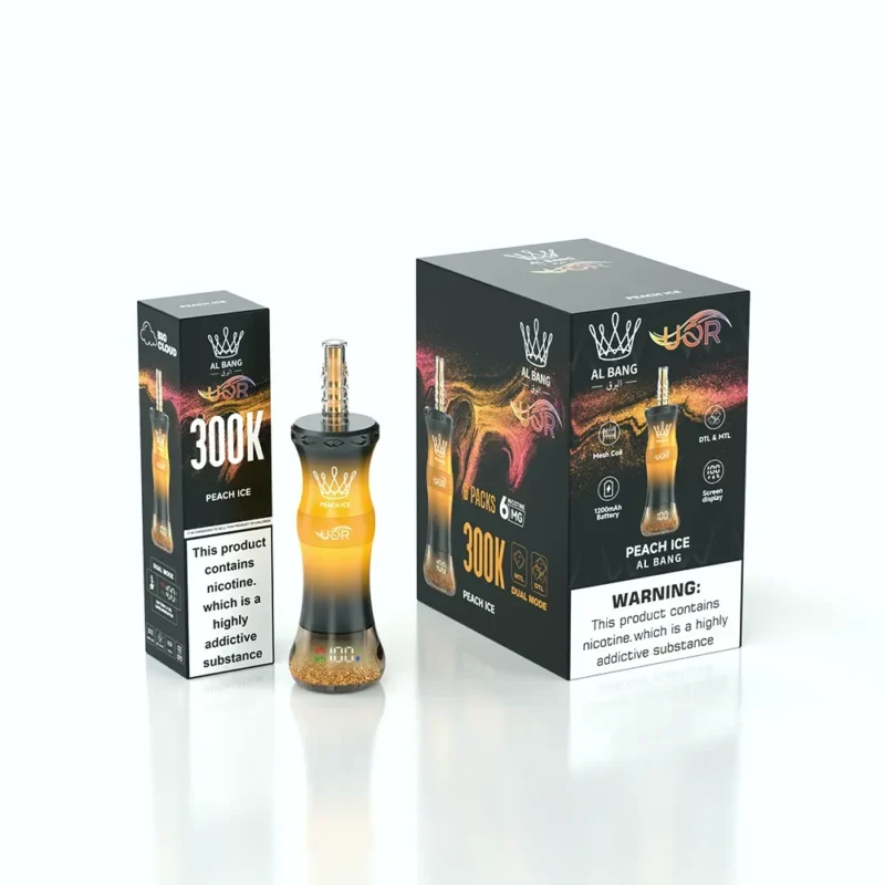 Uor Al Bang 300k 300000 Puffs Shisha Vape Peach Ice 3 Disposable Device