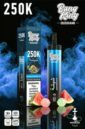 Euvapen Bang King Oushami Shisha Hookah 250000 Puffs Watermelon Bubblegum Flavor Image 012 Disposable Vape Device