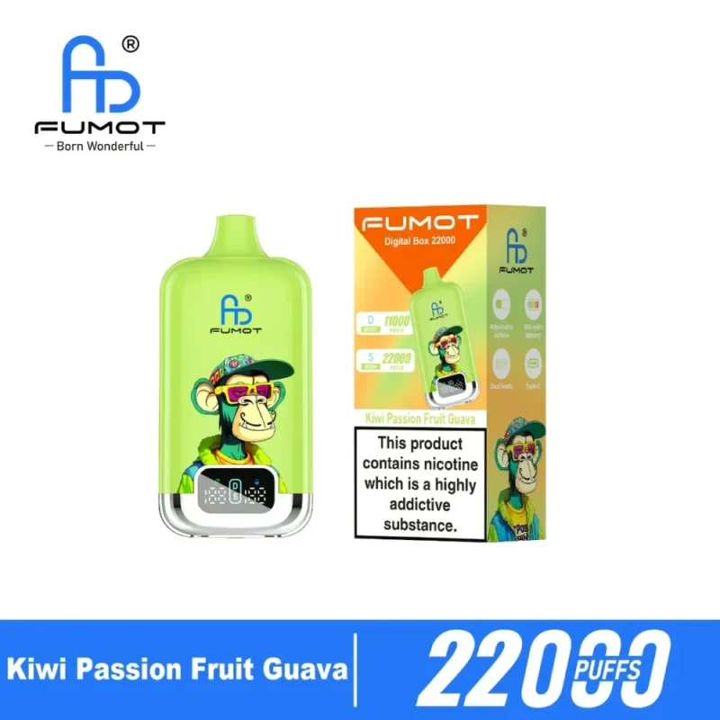 Euvapen Fumot Digital 22000 Puffs Kiwi Passion Fruit Guava Flavor Product Image 007 Disposable Vape Device