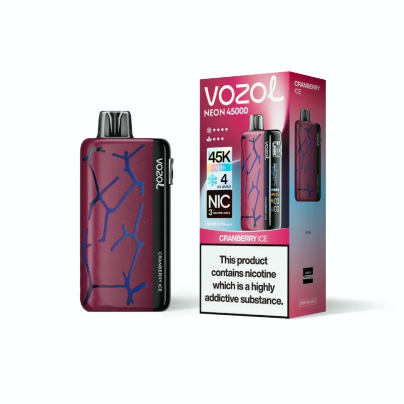 Euvapen Vozol Neon 45k 45000 Puffs Cranberry Ice White Background Product Image 002 Eu Warehouse Disposable Vape Device