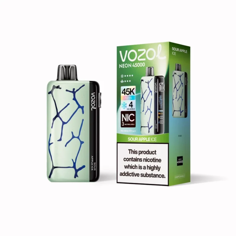 Euvapen Vozol Neon 45k 45000 Puffs Sour Apple Ice White Background Product Image 014 Eu Warehouse Disposable Vape Device